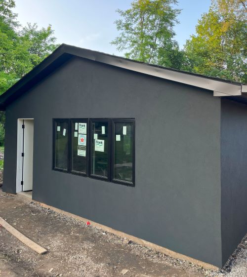gray stucco house finish